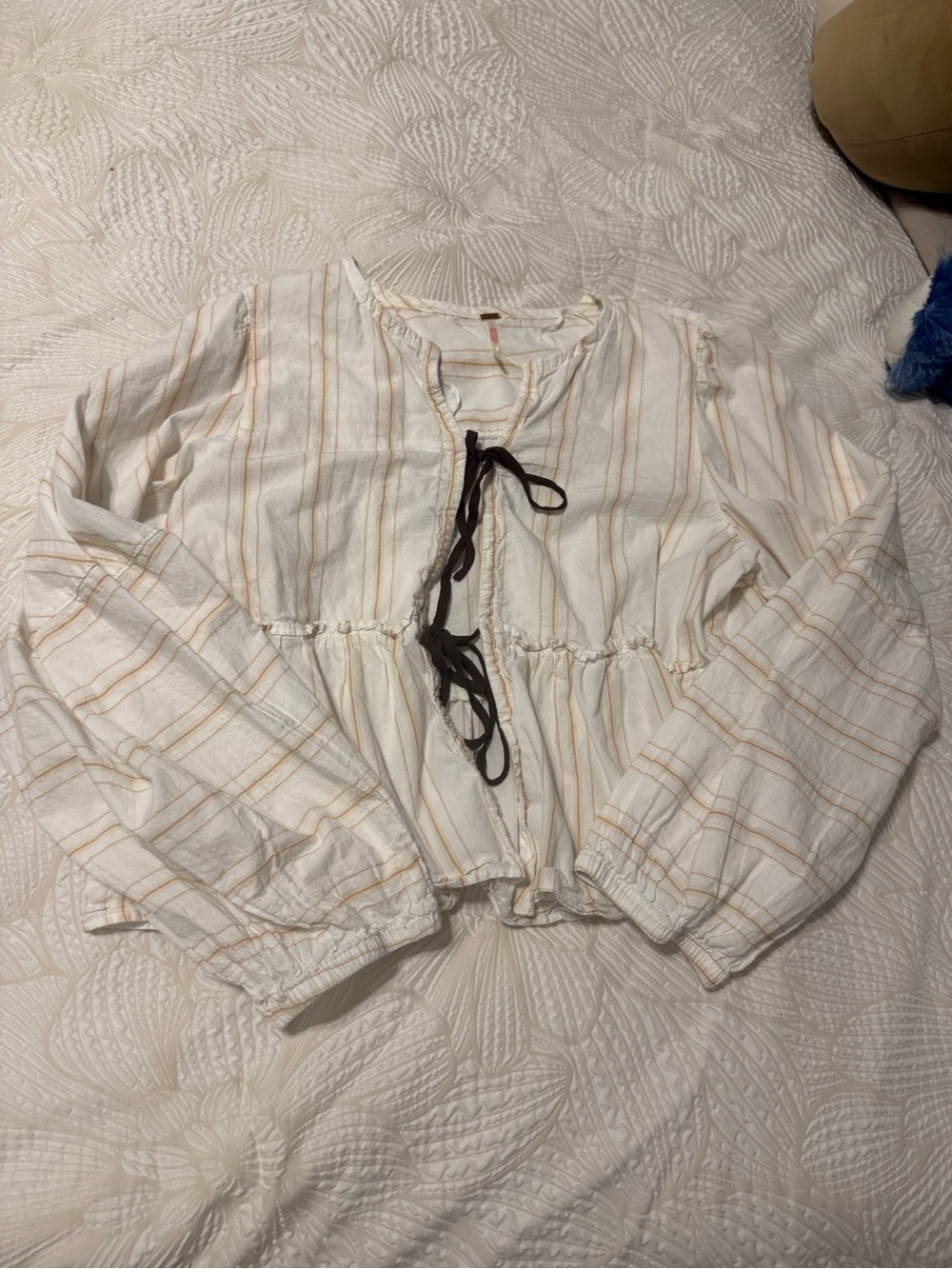 Free People Cream Top with Tan Stripe Detail